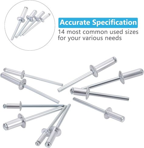 600pcs/1200pcs Blind Rivets Pop Rivets Assortment Kit, 14 SAE Sizes Aluminum Rivets (3/32" 1/8" 5/32" 3/16"), Assorted Blind Rivets with Reinfored Divider & Labeled Case for Storage (600) in Saudi Arabia