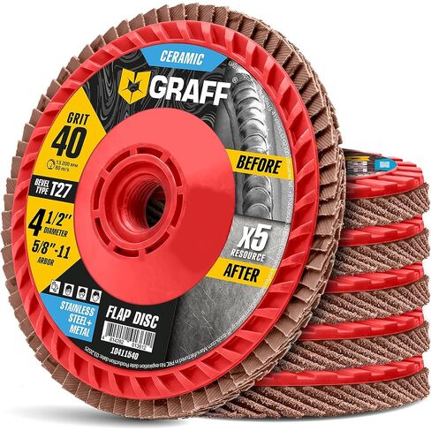 Ceramic Flap Discs 4 1/2 for Angle Grinder - 80 Grit Flap Wheels for Stainless Steel and Sheet Metal - Grinder Sanding Disc 5/8 Arbor (5 Pack) GRAFF in Saudi Arabia