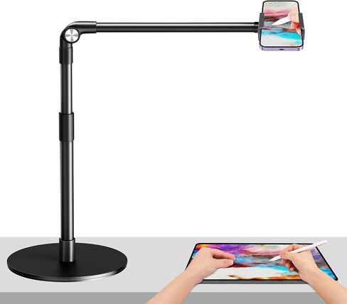 elitehood Heavy Duty Aluminum Overhead Phone Stand, 15 in Long Arm iPhone Holder for Video Recording, 360 Degrees Swivel Tilt Overhead Phone Mount for Filming, Meeting, Cooking, Painting and Crafting in Saudi Arabia