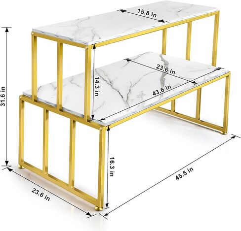 CIVANA Metal Shoe Handbag Display Stand, 2 Tier Heavy Duty Display Table, Modern Standing Display Riser Shelf for Retail Stores, Iron and Wood, Gold in Saudi Arabia