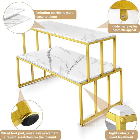 CIVANA Metal Shoe Handbag Display Stand, 2 Tier Heavy Duty Display Table, Modern Standing Display Riser Shelf for Retail Stores, Iron and Wood, Gold in Saudi Arabia