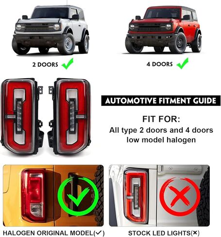 LED Tail Lights Fit for Ford Bronco 2021 2022 2023, Upgrade Taillight Set, Only Fit for Halogen Original Bronco Accessories, Tail Lamps Replacement Parts, Pair, Red Lens in Saudi Arabia