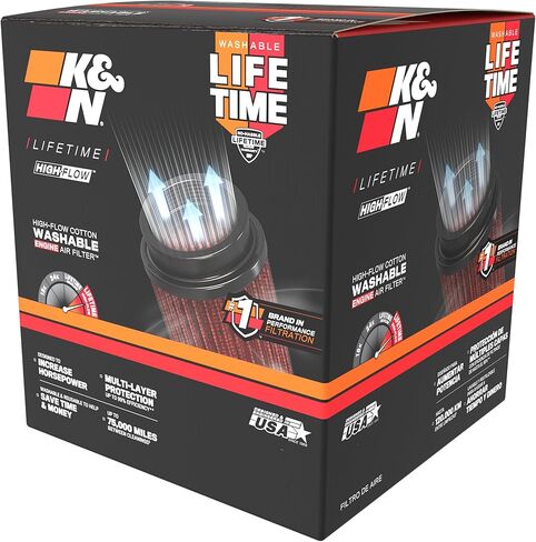 K&N Universal Clamp-On Air Intake Filter: High Performance, Premium, Washable, Replacement Filter: Flange Diameter: 2.5 In, Filter Height: 5.5 In, Flange Length: 2 In, Shape: Round Tapered, RU-4950 in Saudi Arabia