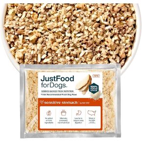 طعام الكلاب الطازج المجمد من JustFoodForDogs للمعدة الحساسة، وجبة كاملة أو طعام للكلاب، علاج متوازن، 18 أونصة (عبوة من 7) in Kuwait