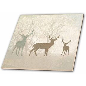 3dRose CT _ _ _ _ _ _ _ 215932 _ _ _ _ _ _ _ 4 Deer ظلية مجموعة ضد أي خلفية مشحب من الغابة في درجات Earth بلاط السيراميك ، 12 سم in Kuwait