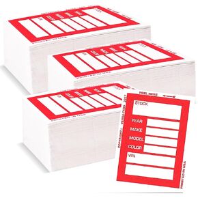 Versa-Tags Red Car Dealer Stock Stickers, 100 Pcs, Improved Design, 3'' x 4'', Made in USA in Kuwait