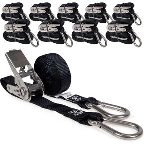 US Cargo Control Stainless Steel Ratchet Straps with Carabiner Hooks, 1 Inch X 10 Foot, Black Tie Down Straps with Stainless Steel Thumb Ratchets, Utility Straps to Secure Cargo in Kuwait