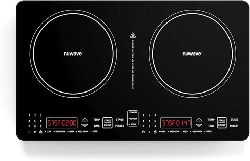 Nuwave PIC مزدوج، محمول، قوي 1800 واط مع 2 ملف تسخين كبير 8 بوصة، أدوات تحكم مستقلة ومقلاة تحريض فسيفساء، تحكم دقيق في درجة الحرارة من 100 درجة فهرنهايت إلى 575 درجة فهرنهايت في 5 درجات فهرنهايت، ووك هيي in Saudi Arabia