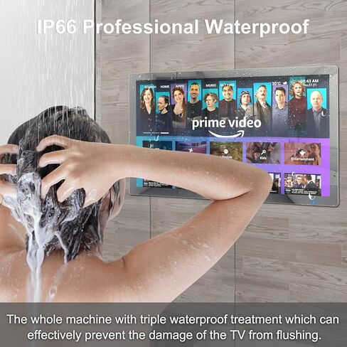 Haocrown 32 Inch Smart Bathroom TV 4K Ultra HD Android TV IP66 Waterproof Smart Mirror TV Google Assistant Built-in with Voice Remote,ATSC Tuner, Suitable for Bathroom Sauna(Black Frame,2024 Model) in Saudi Arabia