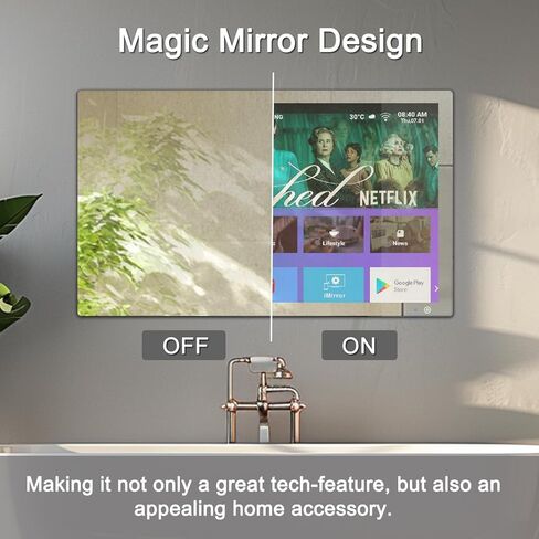 Haocrown 32 Inch Smart Bathroom TV 4K Ultra HD Android TV IP66 Waterproof Smart Mirror TV Google Assistant Built-in with Voice Remote,ATSC Tuner, Suitable for Bathroom Sauna(Black Frame,2024 Model) in Saudi Arabia