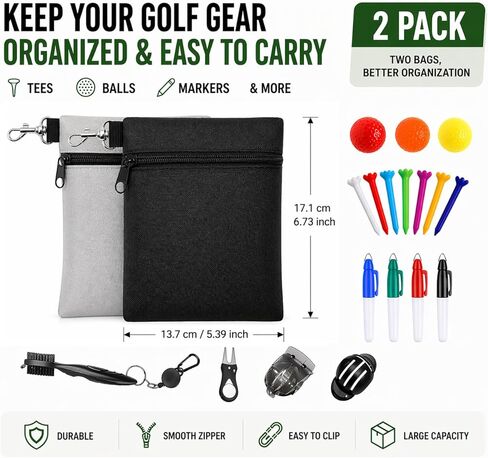 Golf Tee Pouch | Pack of 2 Golf Tee Bag | 5.24 X 6.42 Inch Zipper Golf Accessory Bag with Clip | Golf Bag Accessories for Men Women Golf Gift in Saudi Arabia
