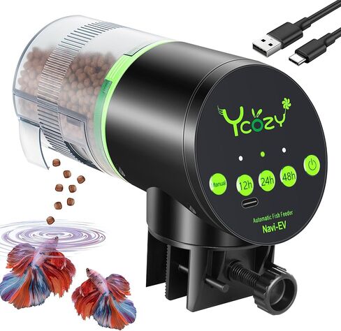 Ycozy Automatic Fish Feeder Rechargeable with USB Cable Moisture-Proof Intelligent Electric Fish/Turtle Feeder for Aquarium & Fish Tank Intelligent Timer Fish Food Dispenser for Vacation | Navi-EV in Saudi Arabia