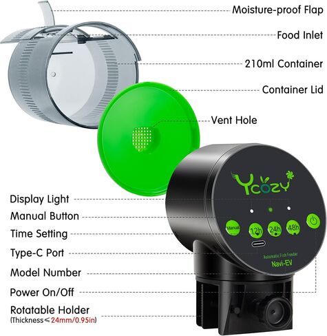 Ycozy Automatic Fish Feeder Rechargeable with USB Cable Moisture-Proof Intelligent Electric Fish/Turtle Feeder for Aquarium & Fish Tank Intelligent Timer Fish Food Dispenser for Vacation | Navi-EV in Saudi Arabia