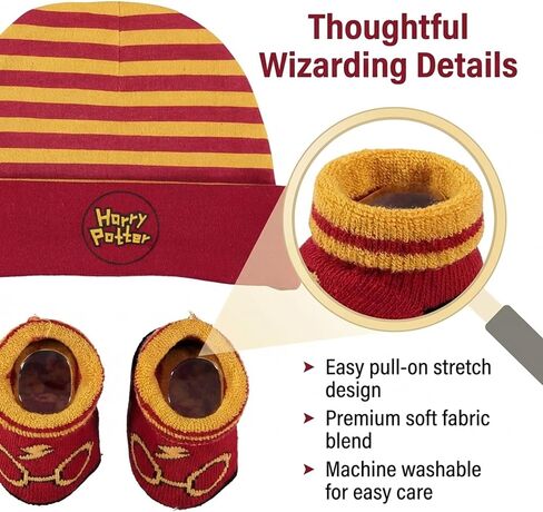 Harry Potter Baby Boys Cap and Bootie Set - Baby Gift Set with Hat and Socks for 0-12 Months (0-12Months) in Saudi Arabia