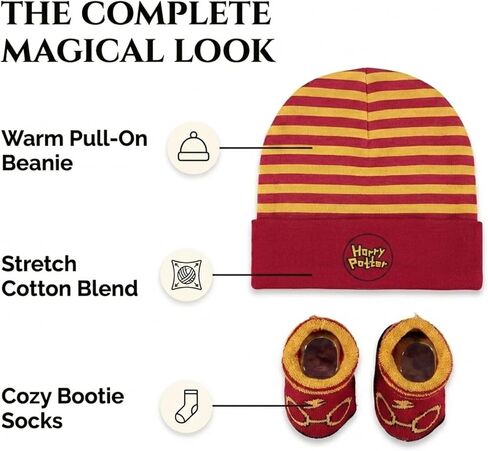 Harry Potter Baby Boys Cap and Bootie Set - Baby Gift Set with Hat and Socks for 0-12 Months (0-12Months) in Saudi Arabia