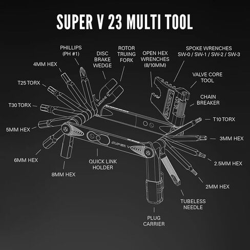 LEZYNE Super V23 Bicycle Multi-Tool, Anti-Corrosion Vanadium Bits, Tubeless Tire Plug Kit, Hex 2/2.5/3/4/5/6/8MM, T10/T25/T30, Chain Breaker, Bike Tool in Saudi Arabia