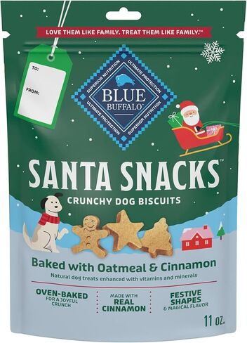 Blue Buffalo Santa Snacks Natural Crunchy Dog Treat Biscuits, Oatmeal & Cinnamon Treats 11-oz in Saudi Arabia