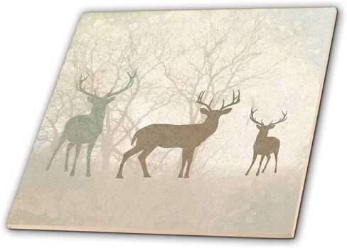 3dRose CT _ _ _ _ _ _ _ 215932 _ _ _ _ _ _ _ 4 Deer ظلية مجموعة ضد أي خلفية مشحب من الغابة في درجات Earth بلاط السيراميك ، 12 سم in Kuwait