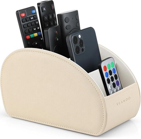Vlando Remote Control Holder 360 Degree Spinning- Large PU Leather Desk Organizer - 5 Compartments Desktop Storage Caddy Fits for Media Player, Bedside TV Caddy, E-reader, Office Supplies (Black) in Saudi Arabia