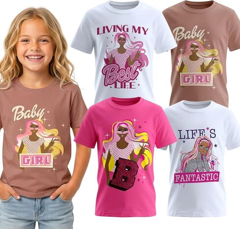 MISS POPULAR Girls 4-Pack سوبر لينة قصيرة الأكمام تي شيرت قوس قزح فراشة بريق طباعة تصميم لطيف| المقاسات 7-16 in Kuwait