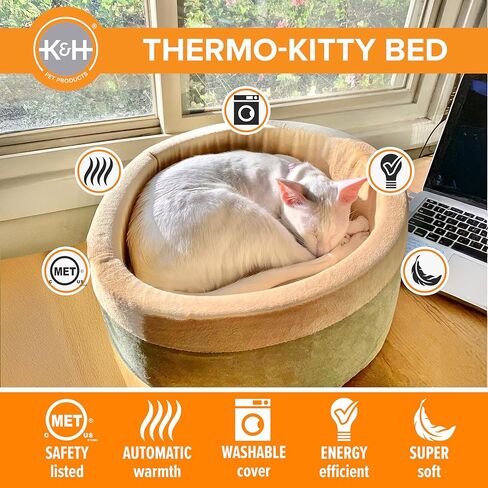 K&H Pet Products Thermo-Kitty Bed Heated Cat Bed Large 20 Inches Sage/Tan in Saudi Arabia