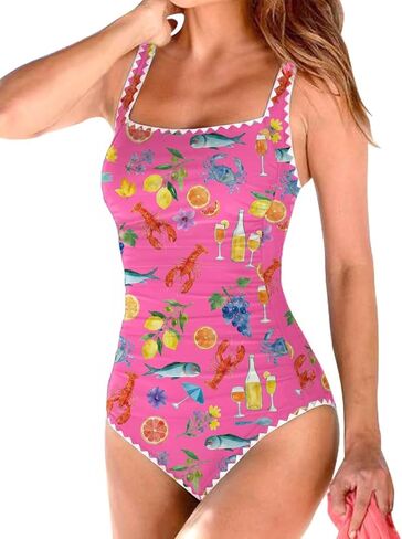Upopby Women's Vintage Padded Push up One Piece Swimsuits Tummy Control Bathing Suits Plus Size Swimwear in Kuwait