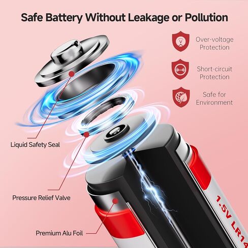 C Batteries 4 Pack, 1.5v LR14 Type C Batteries, Long-Lasting Alkaline C Cell Batteries, Size C Battery for Household and Office Devices in Saudi Arabia