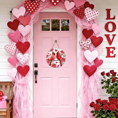 Bolisom Welcome Valentine's Day Love Front Door Sign, Red Hearts Farmhouse Wood Door Hanger Outdoor Outside Porch Decor, Anniversary Wedding Holiday Wooden Wreath Indoor Wall Hanging Decoration in Saudi Arabia