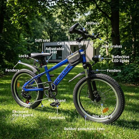 Kids Bike for Boys & Girls Ages 7–12, 20/24 Inch Mountain Bicycle with 7-Speed Gear, Dual Disc Brakes, Suspension Fork, LED Headlight – Youth Bike for Outdoor Riding in Saudi Arabia
