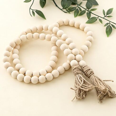 59in Wood Bead Garland, 10pcs Eucalyptus Stems Artificial Eucalyptus Leaves, Farmhouse Beads Rustic Country Prayer Boho Beads for Wedding Centerpiece Tiered Tray Coffee Table Mantel Decor in Saudi Arabia