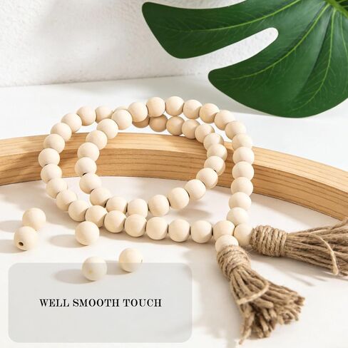 59in Wood Bead Garland, 10pcs Eucalyptus Stems Artificial Eucalyptus Leaves, Farmhouse Beads Rustic Country Prayer Boho Beads for Wedding Centerpiece Tiered Tray Coffee Table Mantel Decor in Saudi Arabia