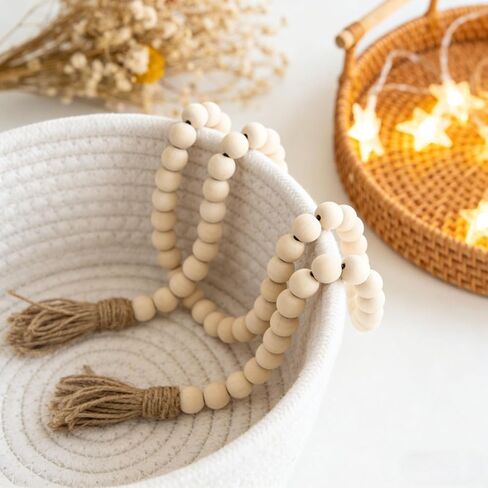 59in Wood Bead Garland, 10pcs Eucalyptus Stems Artificial Eucalyptus Leaves, Farmhouse Beads Rustic Country Prayer Boho Beads for Wedding Centerpiece Tiered Tray Coffee Table Mantel Decor in Saudi Arabia