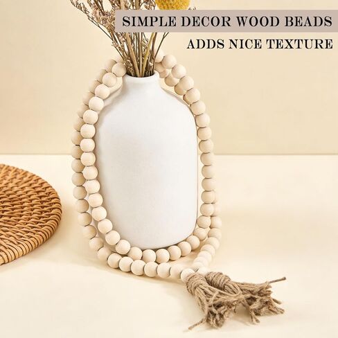 59in Wood Bead Garland, 10pcs Eucalyptus Stems Artificial Eucalyptus Leaves, Farmhouse Beads Rustic Country Prayer Boho Beads for Wedding Centerpiece Tiered Tray Coffee Table Mantel Decor in Saudi Arabia