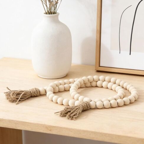 59in Wood Bead Garland, 10pcs Eucalyptus Stems Artificial Eucalyptus Leaves, Farmhouse Beads Rustic Country Prayer Boho Beads for Wedding Centerpiece Tiered Tray Coffee Table Mantel Decor in Saudi Arabia