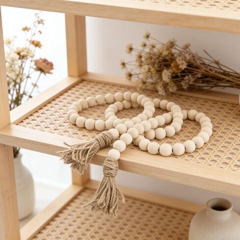 59in Wood Bead Garland, 10pcs Eucalyptus Stems Artificial Eucalyptus Leaves, Farmhouse Beads Rustic Country Prayer Boho Beads for Wedding Centerpiece Tiered Tray Coffee Table Mantel Decor in Saudi Arabia