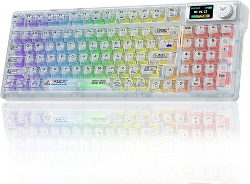 AULA F98 Pro Wireless Mechanical Keyboard with Transparent Keycaps,Hot-swappable,Pre-lubed Linear Switches,Gasket Structure,RGB Backlit,OLED Screen,Bluetooth/2.4G/USB-C Wired Computer Keyboard in Saudi Arabia