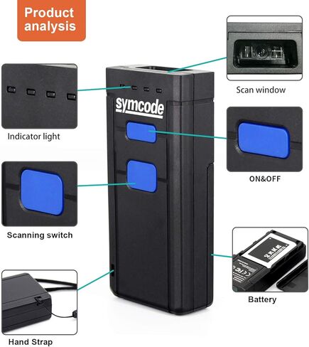 Bluetooth QR Barcode Scanner,Symcode 1D 2D Mini Wireless Handheld CMOS Barcode Scanner Reader for POS/Android/iOS/iMac/Ipad in Saudi Arabia