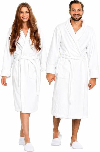 BIOLINEN Luxury Cotton Terry Shawl Bathrobe Collar Robe with Slippers - One Unisex Spa Robe - Premium Quality 100% Combed Terry Bathrobe for Men & Women in Saudi Arabia