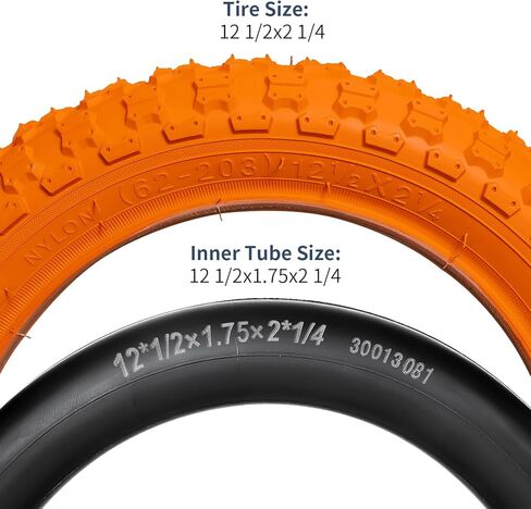 إطارات دراجة الأطفال YunSCM مقاس 12.5 بوصة مقاس 12 ½ X 2 ¼ (62-203) وأنابيب 12.5 بوصة، صمام شريدر مع شريطين حافة متوافق مع إطارات وأنابيب الدراجة مقاس 12.5 × 2.25 12 1/2 × 2 1/4 (برتقالي) in Saudi Arabia