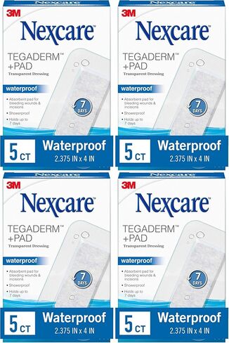 Nexcare Tegaderm + Pad Transparent Dressing, Absorbent Pad Wicks Fluid And Doesn't Stick To Your Wound, 2.375 x 4 in, 5 Count (Pack of 4), 20 Pads Total in Saudi Arabia