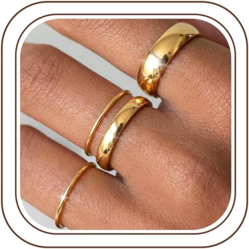 thunaraz 14k الذهب شغل خواتم التراص خواتم للنساء الفتيات تكويم رقيقة خاتم الذهب عادي الخنصر الإبهام ميدي بيان الفرقة الدائري الراحة تناسب 4 قطع 1 مم 2 مم 3 مم 5 مم in Kuwait