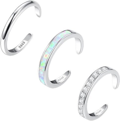 FASACCO Toe Rings 925 Sterling Silver Toe Rings for Women CZ Band Opal Toe Rings Adjustable Toe Rings Summer Beach Open Toe Rings Foot Jewelry in Saudi Arabia