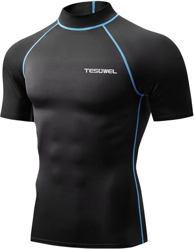 Tesuwel رجل طفح الحرس طويل الأكمام قمصان السباحة للرجال UPF 50 + حماية من الأشعة فوق البنفسجية ضغط قصيرة الأكمام قمصان المياه سريعة الجافة in Kuwait