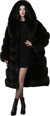 معطف Lisa Colly للسيدات مقاس 7XL سميك من الفرو الصناعي، معطف كبير بغطاء للرأس، معطف شتوي بأكمام طويلة in Kuwait