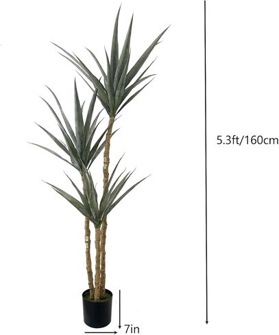 شجرة اصطناعية نبات الصبار الصناعي 5.3FT، 63in شجرة Dracaena وهمية داخلي مع 3 رؤوس في وعاء بلاستيكي لديكور المنزل ديكور المكتب هدية الترحيب بالمنزل الجديد in Saudi Arabia