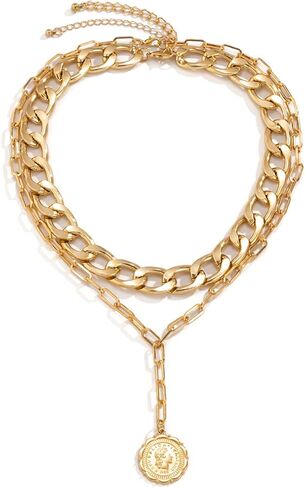 JWICOS Dainty الطبقات الفضة المرأة الكوبية سلسلة قلادة البوهيمي عملة قلادة ربط قلادة مكتنزة للنساء والفتيات (الفضة) in Kuwait