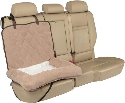 PetSafe Happy Ride Car Cuddler, Dog Bed Seat Cover - Grey and Tan - Bench and Bucket Covers for Cars, SUVs and Trucks in Saudi Arabia