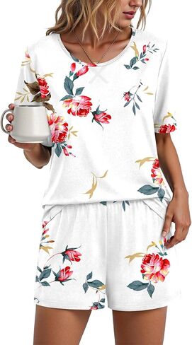 Pajamas Sets for Women Soft Short-Sleeved Pjs with Lounge Shorts Two Piece Sleepwear in Saudi Arabia