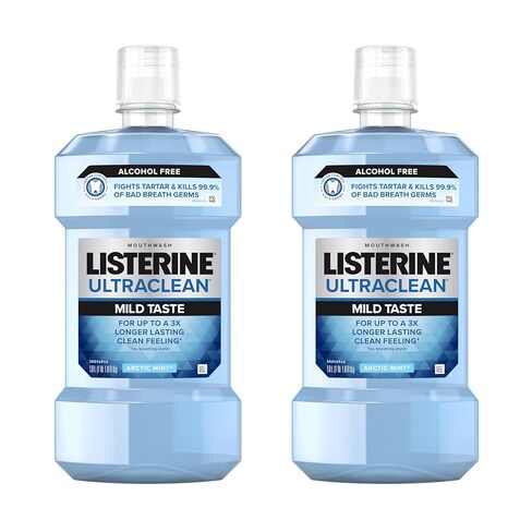 Listerine Ultraclean Alcohol-Free Tartar Control Mouthwash, Oral Rinse Fights Stain Build Up to Help Keep Naturally White Teeth, Less Intense Arctic Mint Flavor, 1L in Saudi Arabia