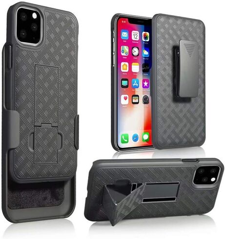 Compatible for iPhone 12 / iPhone 12 Pro Holster Case,Combo Shell & Holster Case - Anti Slip Slim Shock Proof Shell Case Built-in Kickstand, Swivel Belt Clip Holster - Black in Saudi Arabia